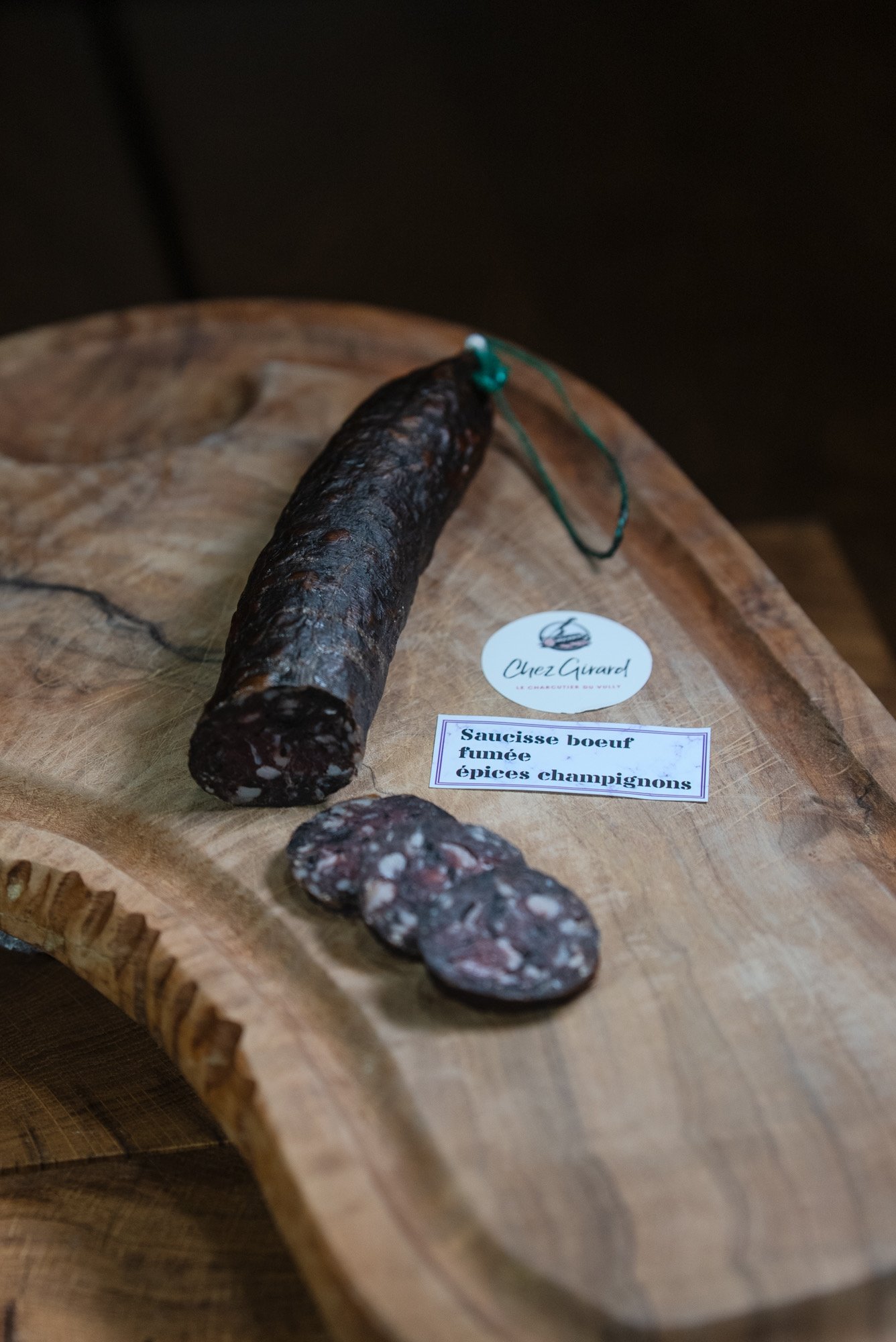 Saucisse de boeuf fumée epoces champignons - Le Charcutier Du Vully